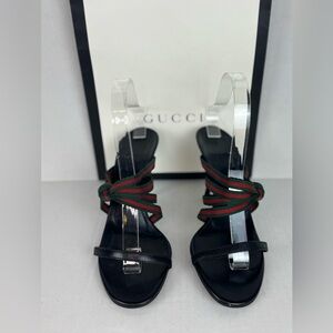 Gucci Black Red/Green Sandals with Multi-Strap Design Size 38.
